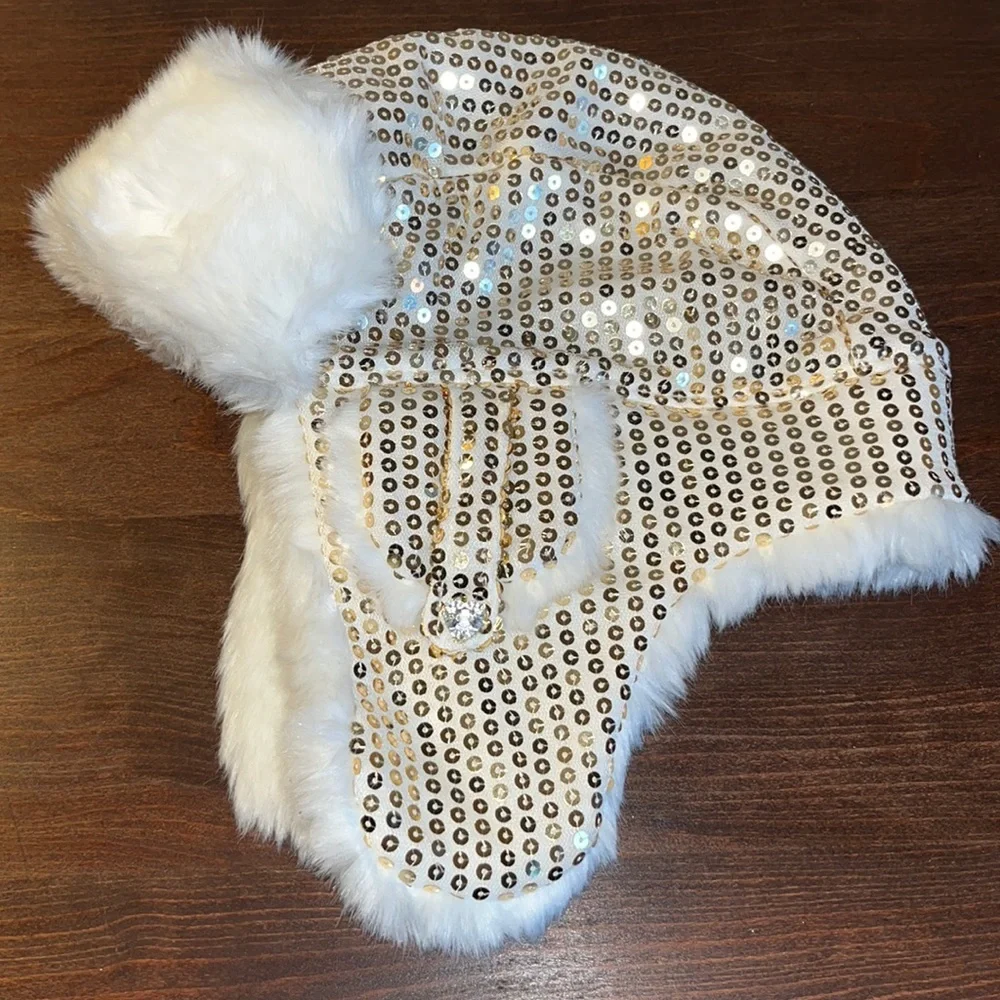 Warm Sequin & Faux Fur Hat NWOT